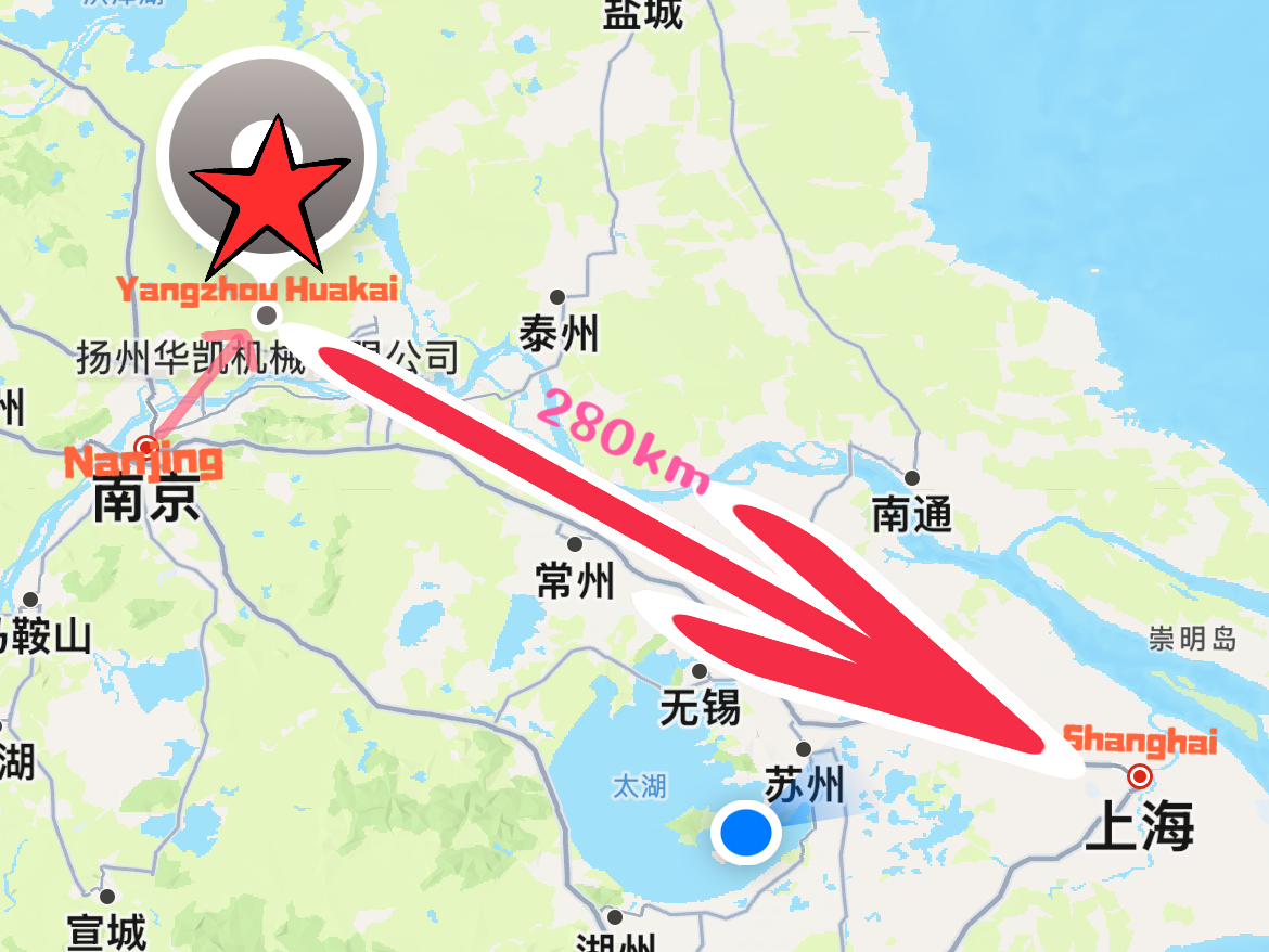 Huakai Nonwoven factory location — Longshan Industrial Park, Yuetang, Yizheng, Jiangsu, China. 280 km from Shanghai.